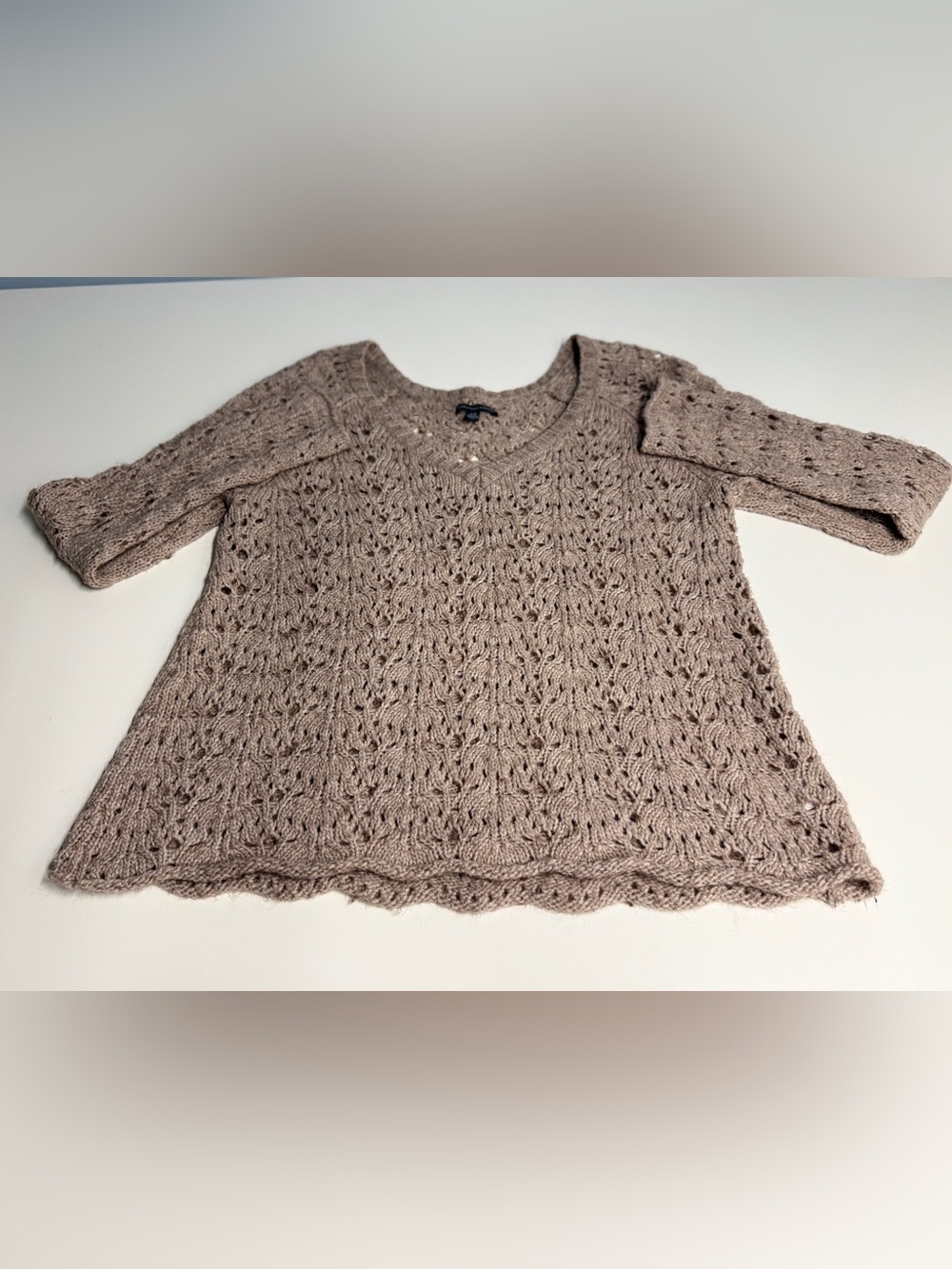 American Eagle Outfitters Taupe Crochet V-Neck Sweater